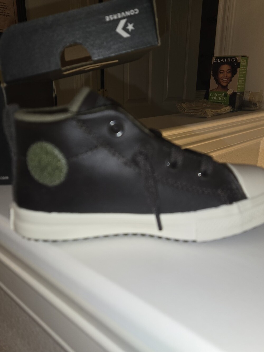 NEW - Leather Converse Toddler  Black High-Top Sneaker. Size 9c